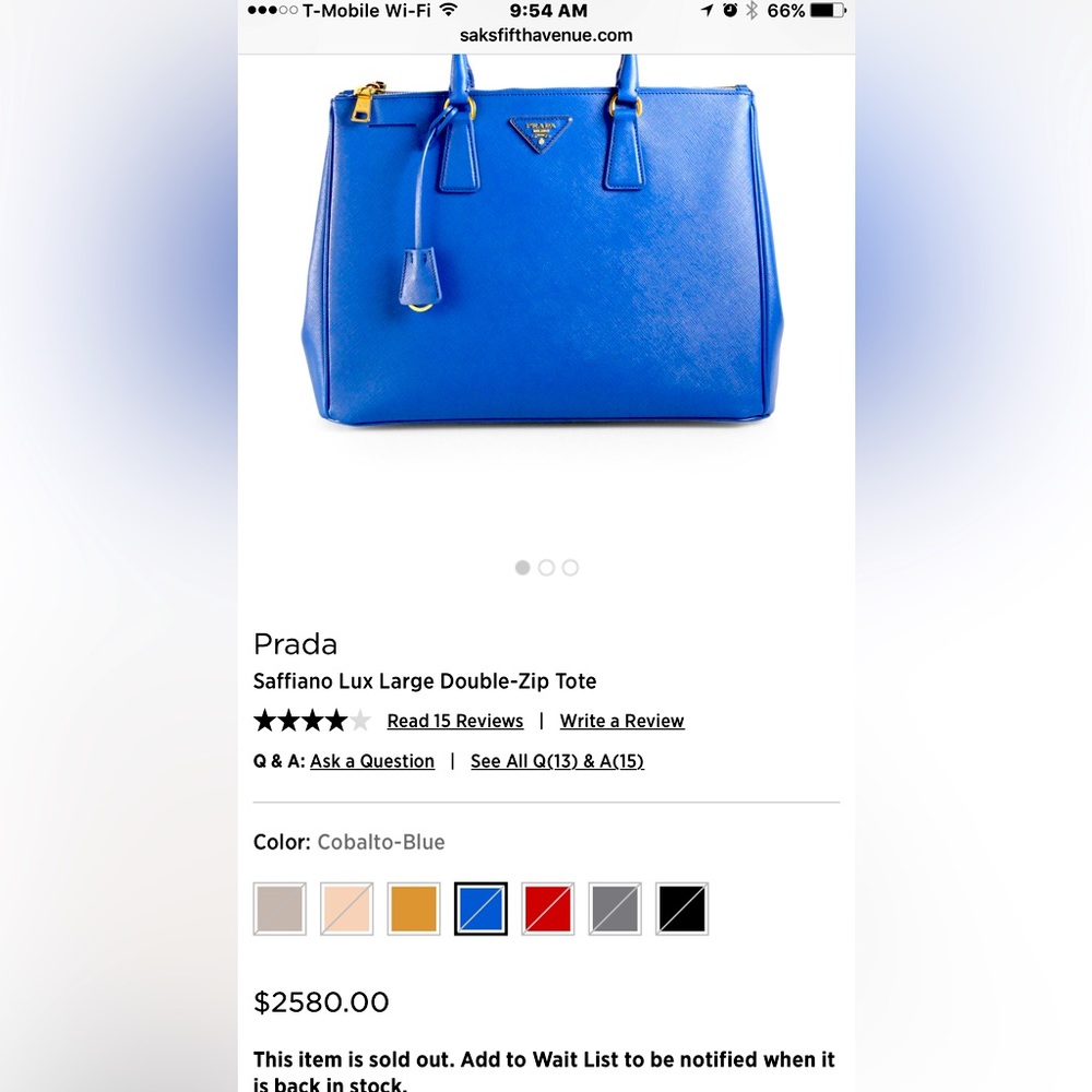 Prada Saffiano lux large double zip tote
